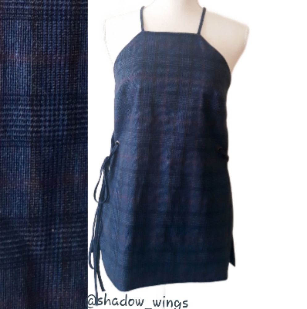 Banana Republic Navy Blue Plaid Spaghetti Strap Belted Tunic Top - Size XS